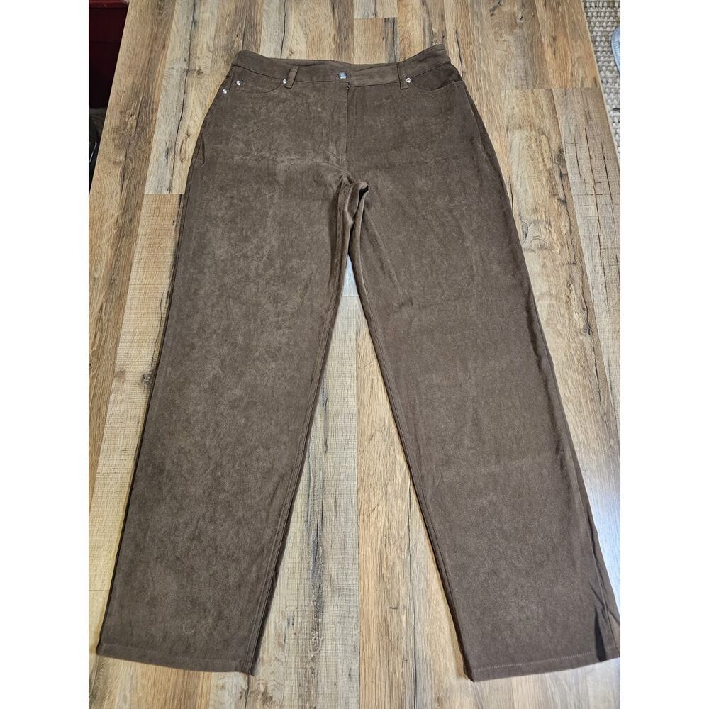 Chadwick's Faux Leather Suede Wide Leg Straight Pants Women's Size 16 Brown
